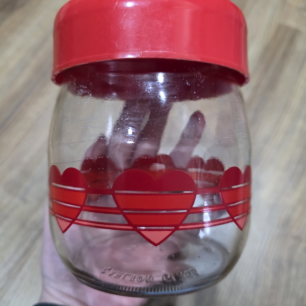 Red Heart Glass Storage Jar with Red Lid - Brand Not Specified